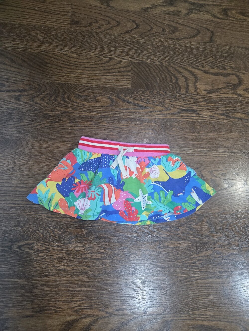 Mini Boden Bright Multicolor Ocean Print Skirt with Pink Waistband Sz.2-3y